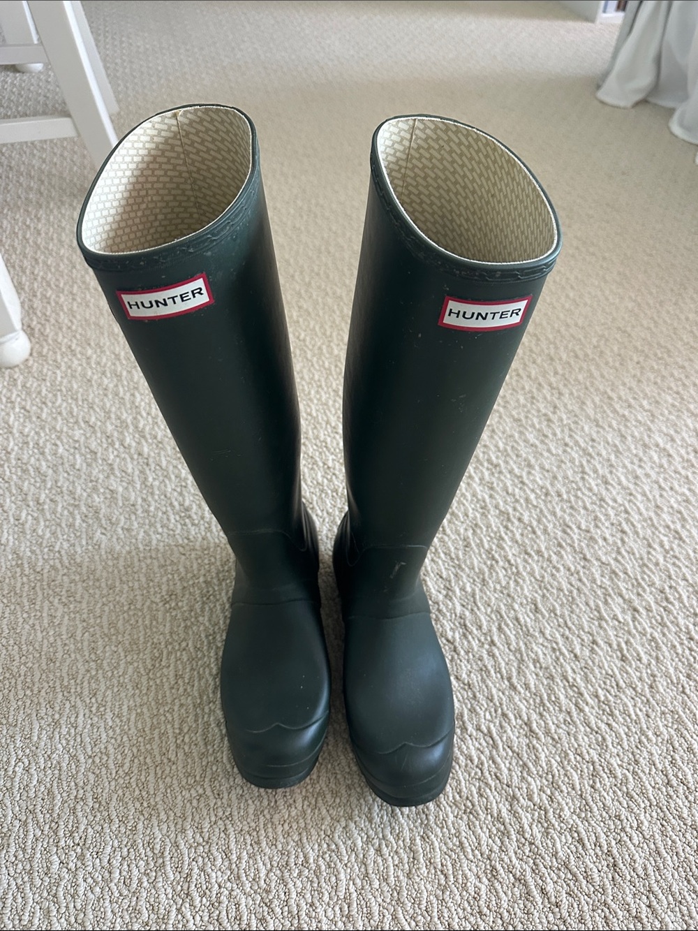 Hunter Matte Forest Green Tall Rain Boots with Cream Lining